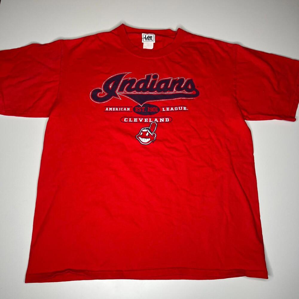 Vintage 2005 Cleveland Indians‎ T-Shirt Lee Sport MLB Chief Wahoo Red Size L
